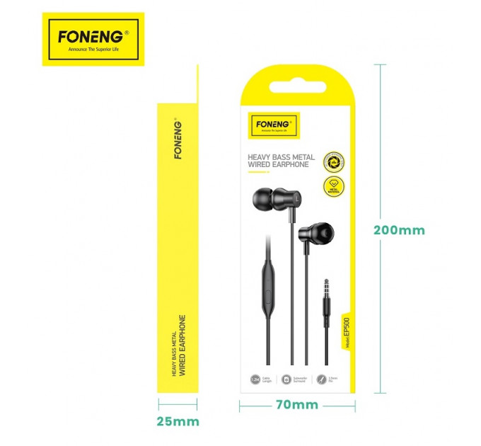 Гарнитура Foneng EP500 heavy bass metal remote earphone (EP500-E-R-HBM)