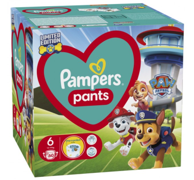 Підгузки Pampers Extra Large Розмір 6 (14-19 кг) Paw Patrol 60 шт (8006540863657)