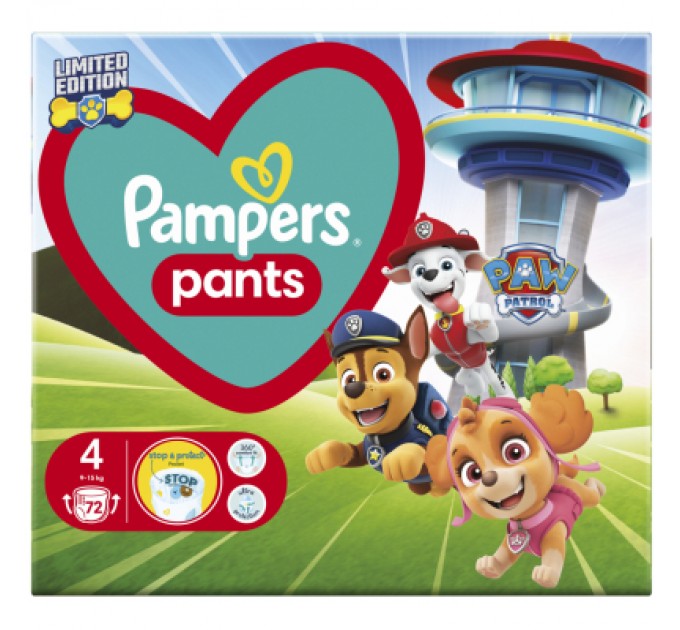 Підгузки Pampers Maxi Розмір 4 (9-15 кг) Paw Patrol 72 шт (8006540863572)