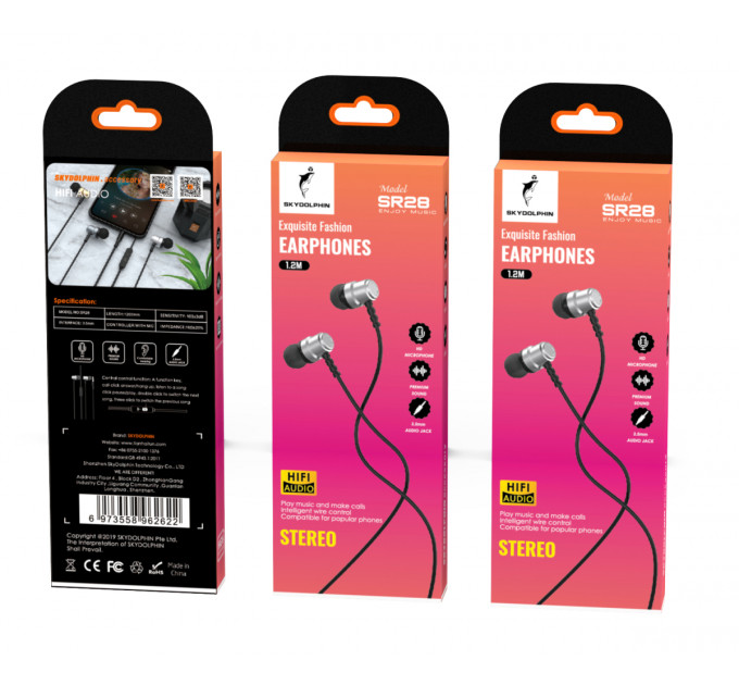 Гарнитура SkyDolphin SR28 Metal with mic Silver (SDHF-000473)