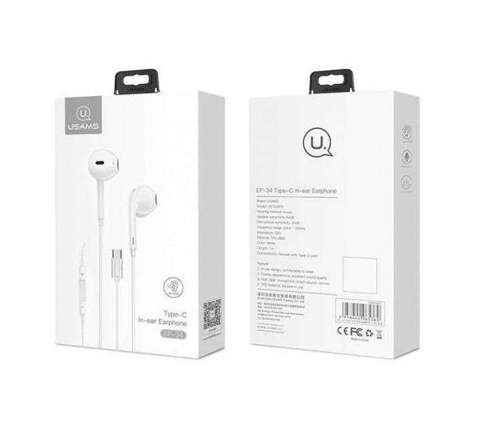 Гарнитура Usams EP-34 USB-C White (HSEP3401)