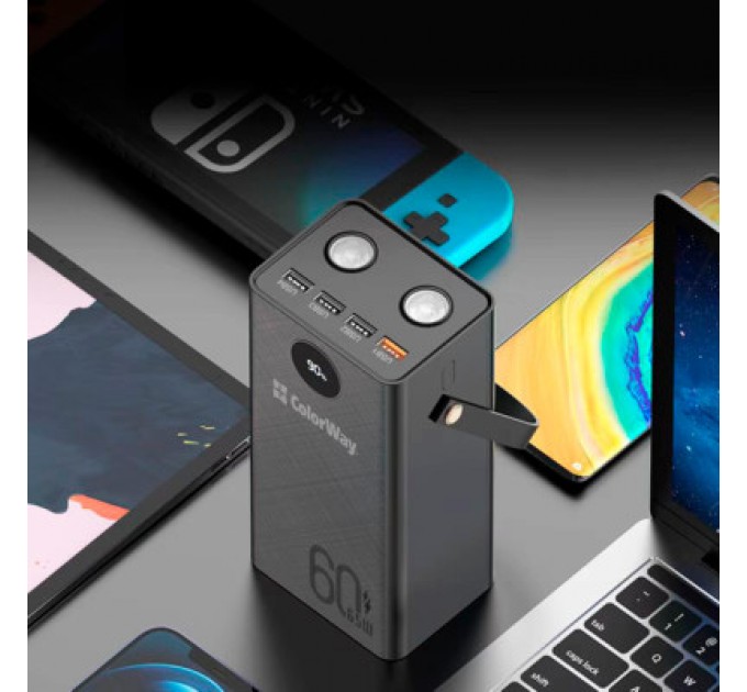 Батарея універсальна ColorWay 60 000 mAh Powerful PD/65W, QC/4.0, AFC, FCP, Black (CW-PB600LPA5BK-PDD)