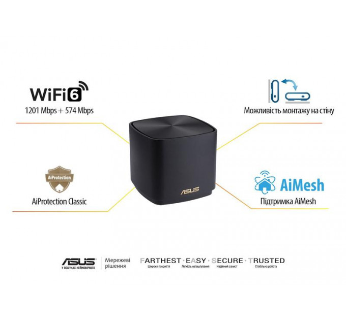 Wi-Fi Mesh система Asus ZenWiFi XD4 Plus 3pk Black (90IG07M0-MO3C50) (WiFi6, AX1800, 1xGE WAN/LAN, 1xGE LAN, AiMesh, антенны: 2)