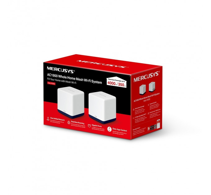 WiFi Mesh система Mercusys Halo H50G(2-pack) (AC1900, 3хGE WAN/LAN, Beamforming, MESH, 2-pack)