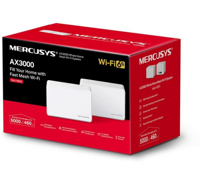 WiFi Mesh система Mercusys Halo H80X 2-pack (AX3000, 3хGE WAN/LAN, Beamforming, MU-MIMO, OFDMA)