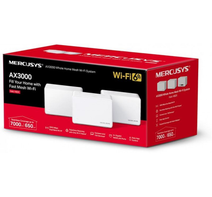WiFi Mesh система Mercusys Halo H80X 3-pack (AX3000, 3хGE WAN/LAN, Beamforming, MU-MIMO, OFDMA)