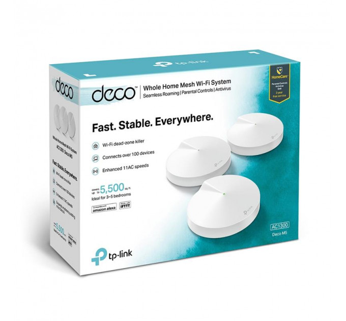 WiFi Mesh система TP-Link DECO M5 (AC1300, 2xGE LAN/WAN, Bluetooth, MESH, MU-MIMO, 4 антенны, 3-pack)