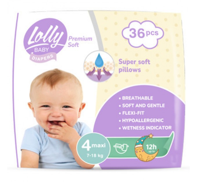 Lolly Підгузки Lolly Premium Soft 4 (7-18 кг) 36 шт (4820174981044)