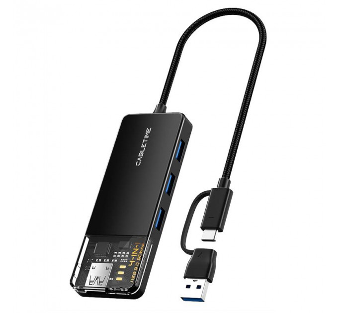 Концентратор Cabletime USB C/A - 4 Port USB 3.0, 5Gbps, 0.15 m (CB05B)
