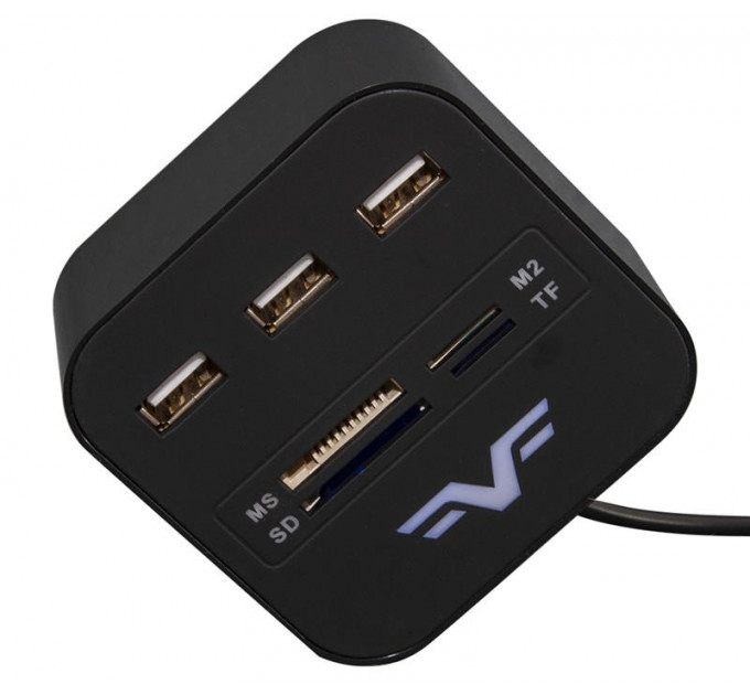 Концентратор USB 2.0 Frime 3хUSB2.0, SD, MS, TF Black (FHC-AllinOne3p2B)