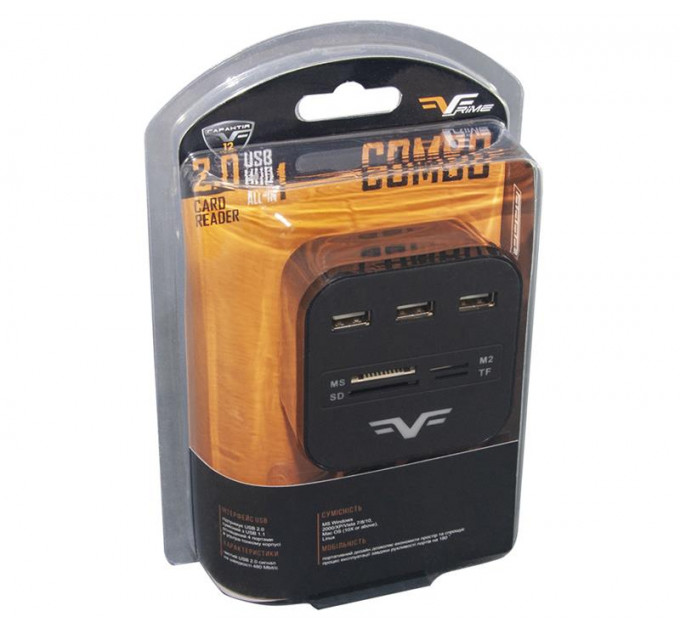 Концентратор USB 2.0 Frime 3хUSB2.0, SD, MS, TF Black (FHC-AllinOne3p2B)