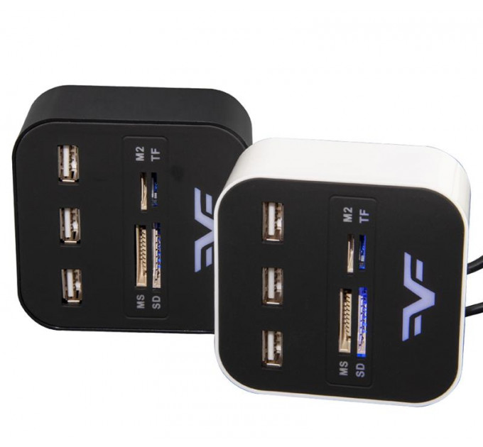 Концентратор USB 2.0 Frime 3хUSB2.0, SD, MS, TF Black (FHC-AllinOne3p2B)