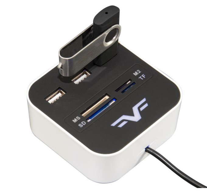 Концентратор USB 2.0 Frime 3хUSB2.0, SD, MS, TF Black/White (FHC-AllinOne3p2W)