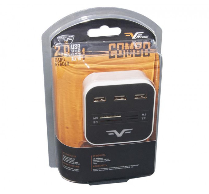 Концентратор USB 2.0 Frime 3хUSB2.0, SD, MS, TF Black/White (FHC-AllinOne3p2W)