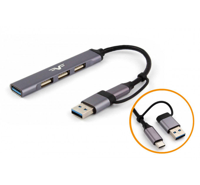 Концентратор USB 3.0 Frime 1хUSB3.0 3хUSB2.0 Silver (FH-20152)