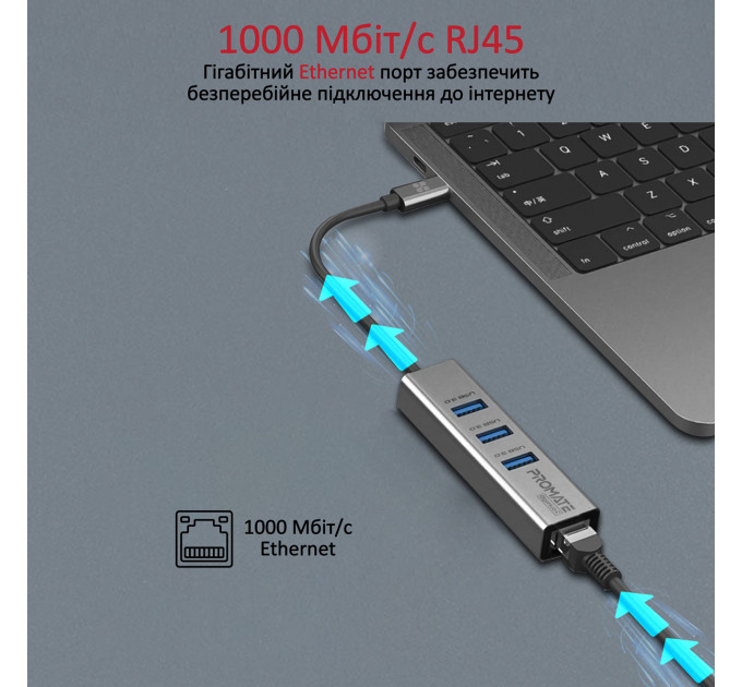 Концентратор USB Promate GigaHub USB-C Grey (gigahub-c.grey)