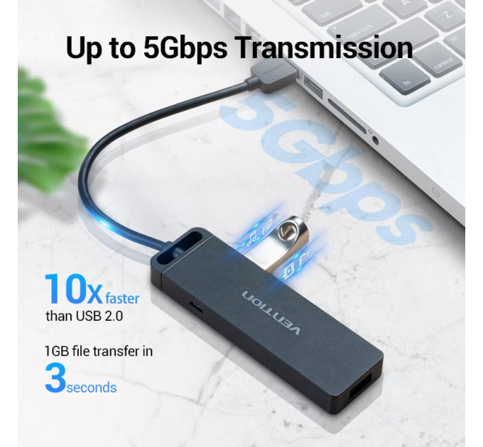 Концентратор Vention 4-Port с micro USB питанием 0.15M Black (CHLBB)