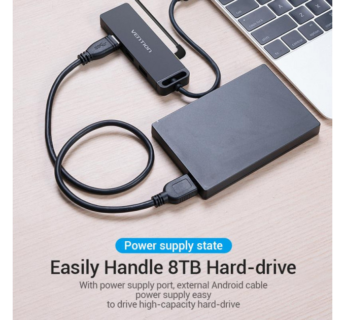 Концентратор Vention 4-Port с micro USB питанием 0.15M Black (TGKBB)