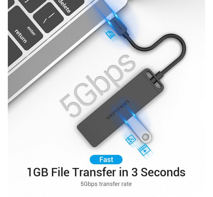 Концентратор Vention 4-Port с micro USB питанием 0.15M Black (TGKBB)