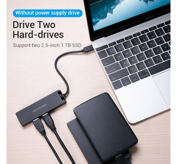 Концентратор Vention 4-Port с micro USB питанием 0.15M Black (TGKBB)