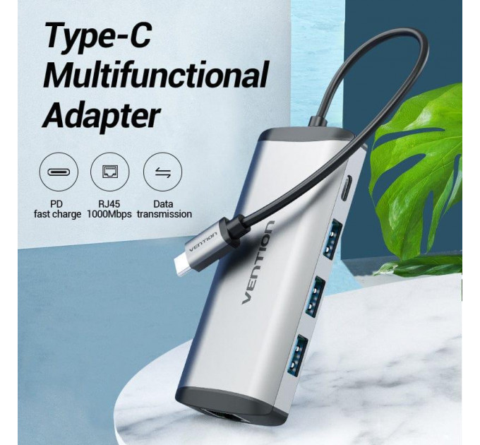 Концентратор Vention USB-C 3-Port, RJ-45, PD, 0.15 m (TGDHB)
