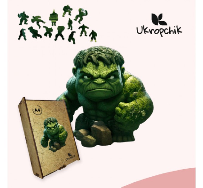 Ukropchik Пазл Ukropchik дерев'яний Супергерой Халк size - M в коробці з набором-рамкою (Hulk Superhero A4)