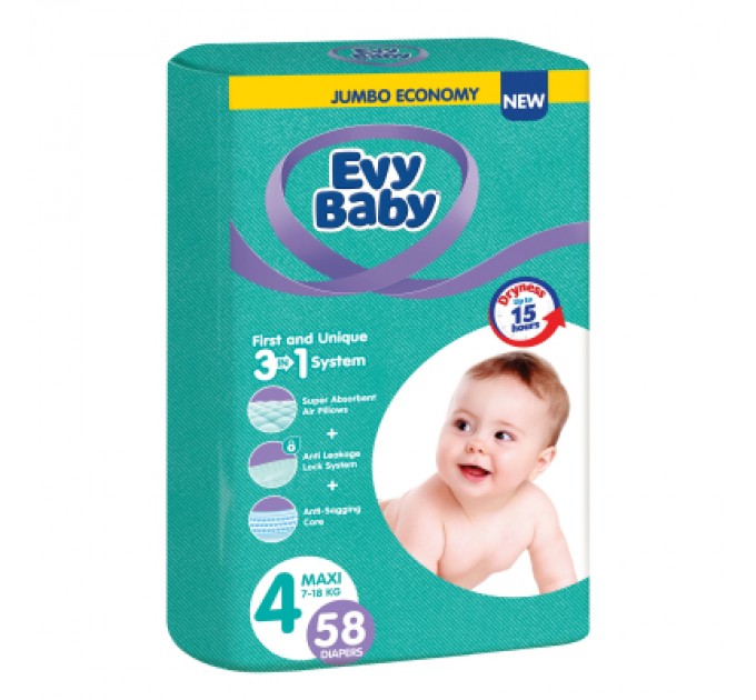 Evy Baby Підгузки Evy Baby Maxi Jumbo Розмір 4 (7-18 кг) 58 шт. (8683881000011/8690506520304)