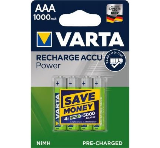 Varta Акумулятор Varta AAA Rechargeable Accu 1000mAh * 4 (05703301404)