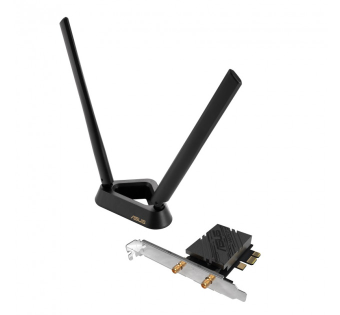 Беспроводной адаптер Asus PCE-BE92BT (90IG08U0-MO0B00) (WiFi7, BE9400, Intel, Tri-band, Bluetooth 5.4, WPA3, подставка, антенны: 2)