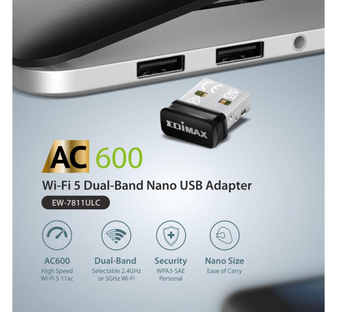 Беспроводной адаптер Edimax EW-7811ULC (AC600, nano)