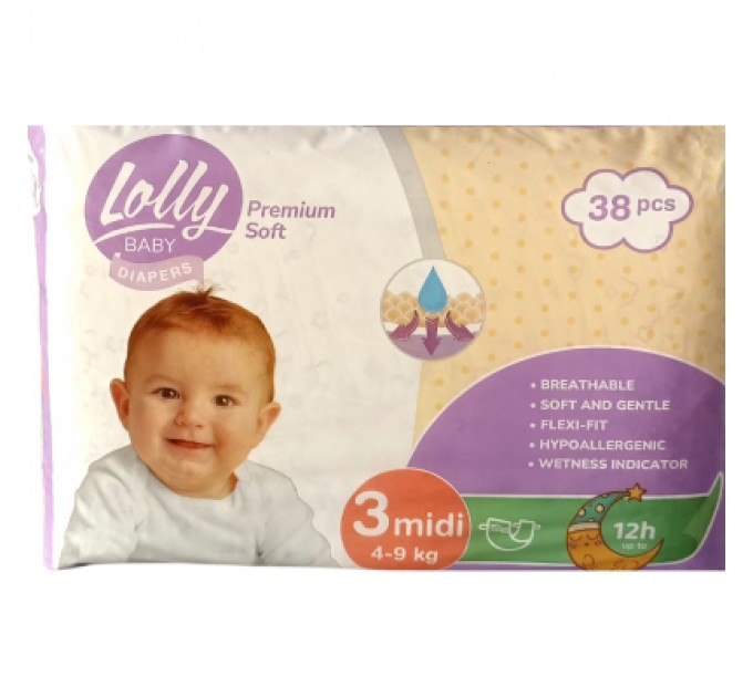 Підгузки Lolly Premium Soft Midi 3 (4-9 кг) 38 шт (4820174981150)