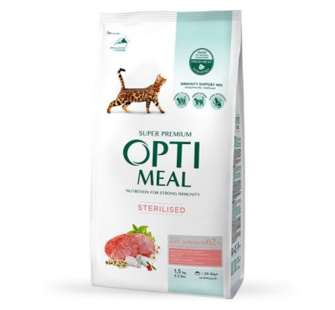 Optimeal Сухий корм для кішок Optimeal для стерилізованих/кастрованих з яловичиною і сорго 1.5 кг (4820215364652)