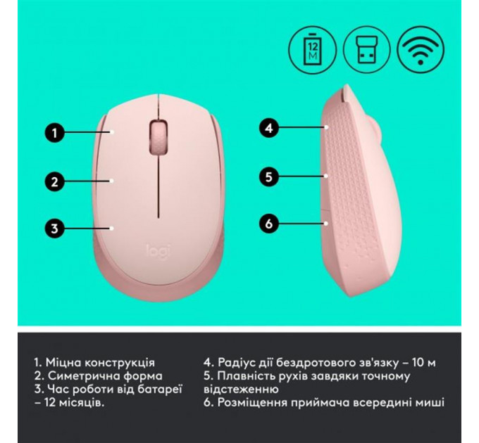 Мышь беспроводная Logitech M171 Rose (910-006865)