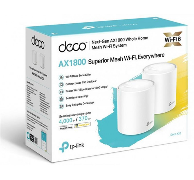 WiFi Mesh система TP-Link Deco X20(3-pack) (AX1800 1xGE LAN 1xGE WAN MU-MIMO OFDMA MESH)