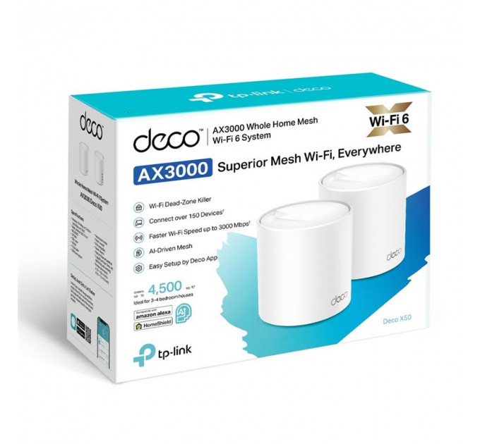 WiFi Mesh система TP-Link Deco X50(2-pack) (AX3000 Wi-Fi6, 3xGE WAN/LAN, 2x2 MU-MIMO, OFDMA)
