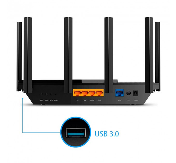 Беспроводной маршрутизатор TP-Link Archer AX73 (AX5400, Wi-Fi 6, 1хGE WAN, 4хGE LAN, 1хUSB3.0, 4T4R, HT160, 6х внешних антенн)