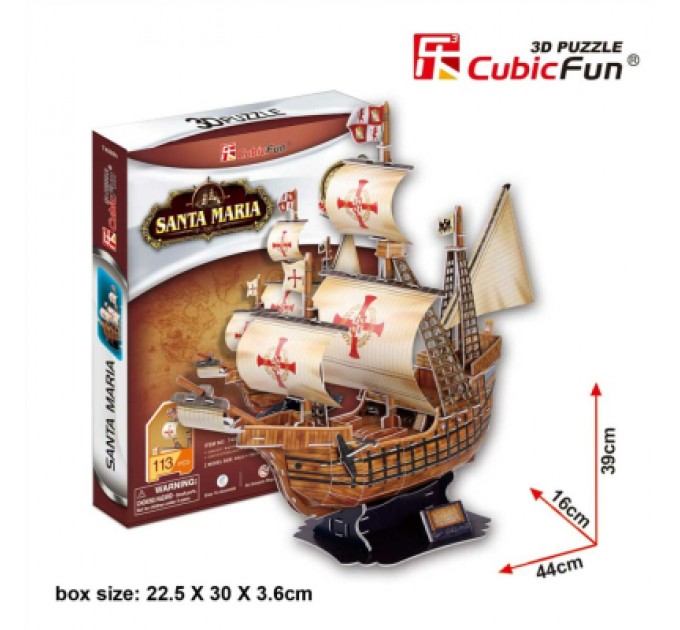 Cubic Fun Пазл Cubic Fun Тривимірна головоломка-конструктор Корабель Санта Марія (T4008h)