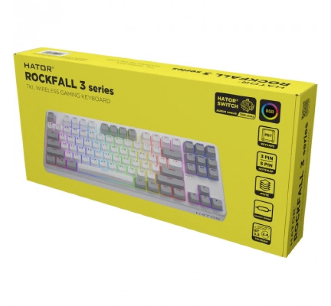 Клавіатура Hator Rockfall 3 Mecha TKL QMK/VIA Orange Wireless White (HTK851UA)