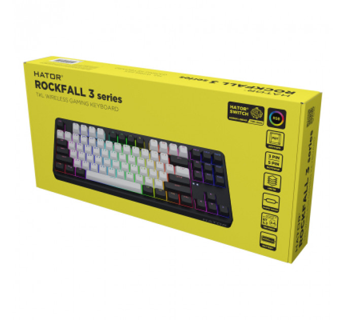 Клавіатура Hator Rockfall 3 Mecha TKL QMK/VIA Orange Wireless Black (HTK850UA)