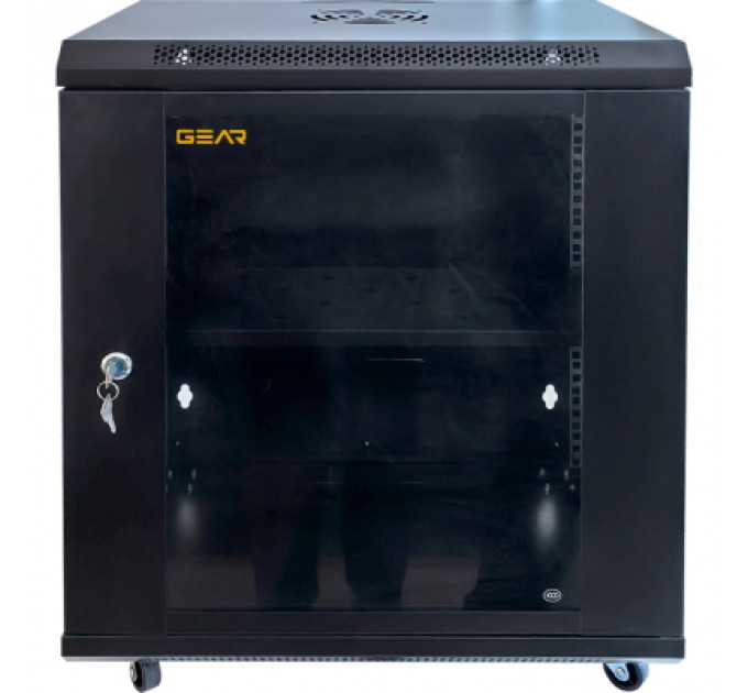 Шафа настінна GEAR 12U 19'' 600x600x600 мм, + полка 19", black (GWMSN-12U-600-600)