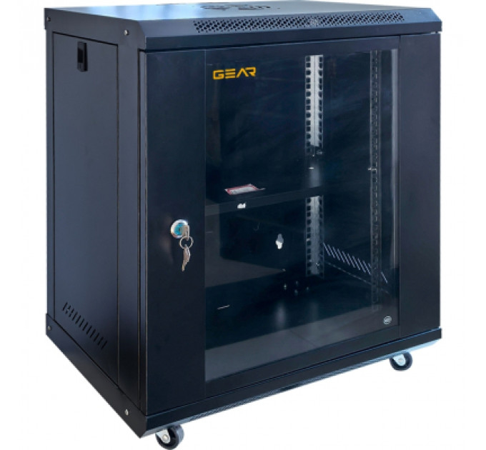 Шафа настінна GEAR 12U 19'' 600x600x600 мм, + полка 19", black (GWMSN-12U-600-600)