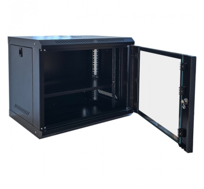 Шафа настінна GEAR 9U 19'' 600x600x450 мм, + полка 19", black (GWMSN-9U-600-600)
