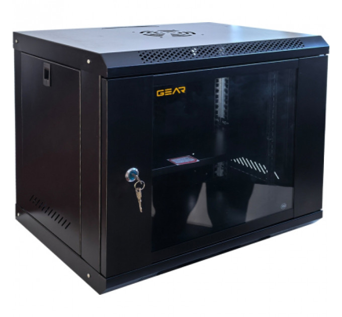 Шафа настінна GEAR 9U 19'' 600x600x450 мм, + полка 19", black (GWMSN-9U-600-600)