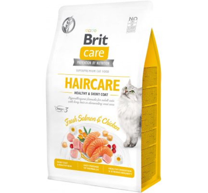 Brit Care Сухий корм для кішок Brit Care Cat GF Haircare Healthy and Shiny Coat 400 г (8595602540891)