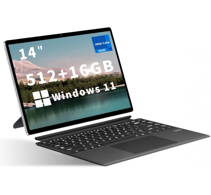 Ноутбук KUU 14 book 2 in 1 (756797951970); 14" WUXGA (1920x1200) IPS LED глянцевый сенсорный / Intel N100 (3.4 ГГц) / RAM 16 ГБ / SSD 512 ГБ / Intel UHD Graphics / без ОП / Wi-Fi / BT / веб-камера / Windows 11 / 0.95 кг / серый
