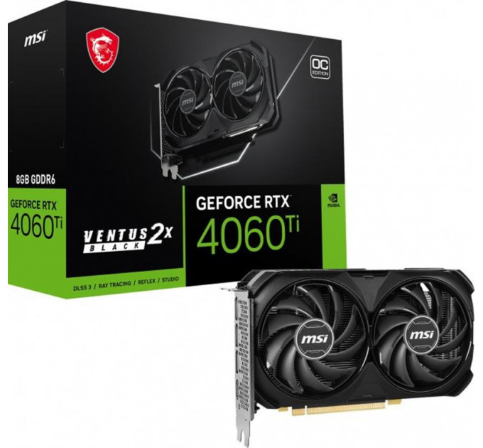 Видеокарта GF RTX 4060 Ti  8GB GDDR6 Ventus 2X Black OC MSI (GeForce RTX 4060 Ti VENTUS 2X BLACK 8G OC)