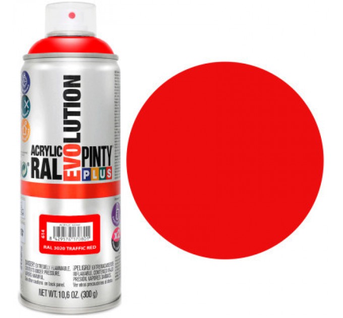 Pintyplus Фарба-аерозоль Pintyplus на водній основі Evolution Ral 3020 Червоний 400 мл (8429576170801)