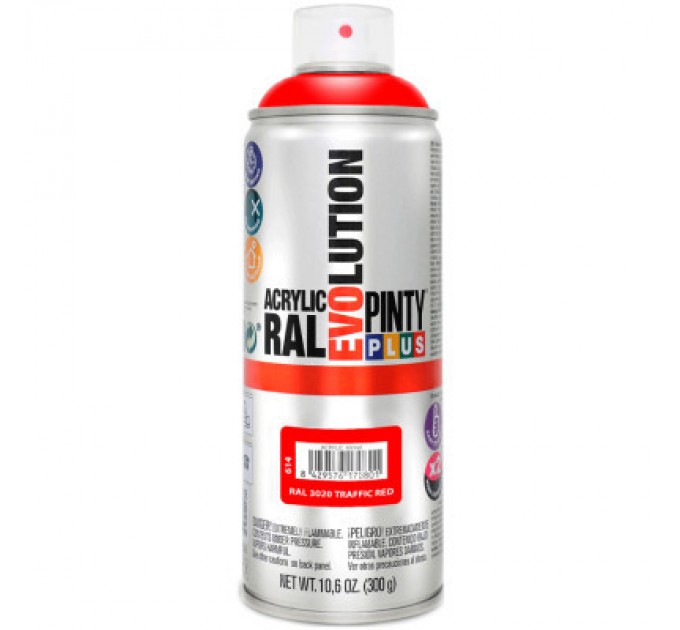 Pintyplus Фарба-аерозоль Pintyplus на водній основі Evolution Ral 3020 Червоний 400 мл (8429576170801)