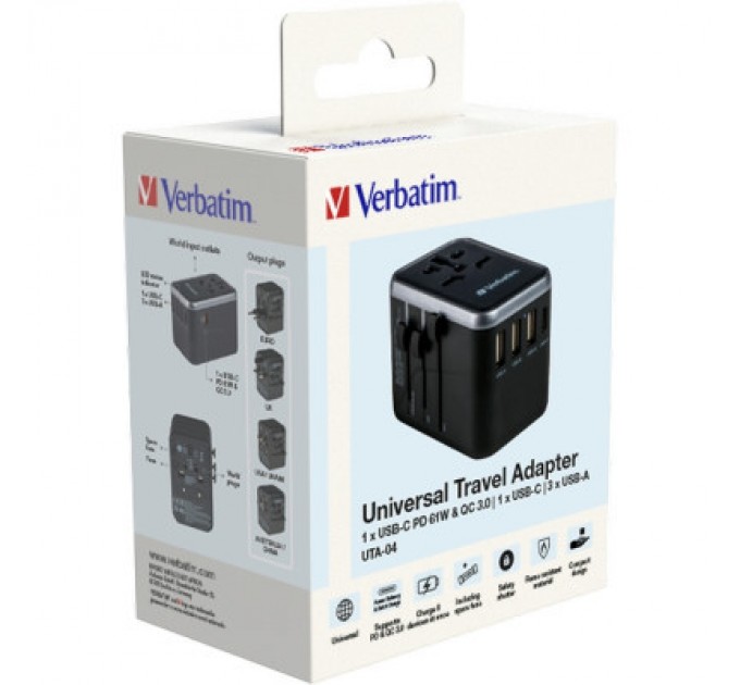 Verbatim Зарядний пристрій Verbatim UTA-04 PD61W (3xUSB-A/2xUSB-C) (49546)