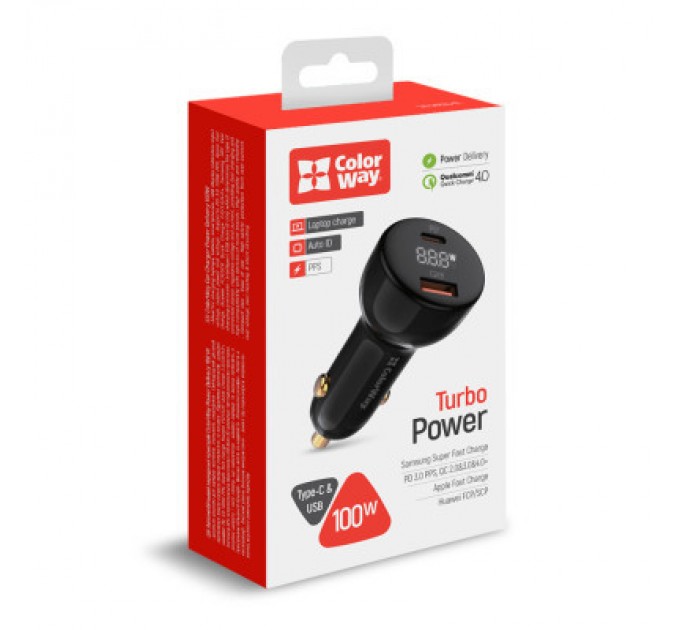 ColorWay Зарядний пристрій ColorWay Power Delivery PPS USB (USB-A + USB-C) (100W) Black (CW-CHA044PD-BK)